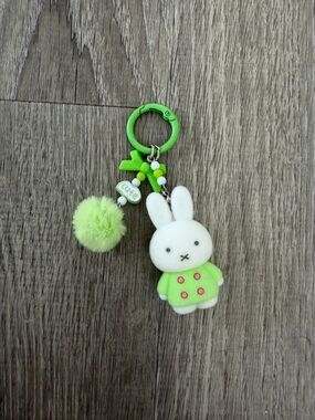 miffy White Bunny Keychain Plush with Lime Green Outfit and Pom